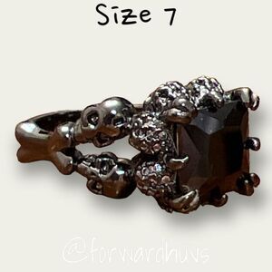 Gunmetal 90’s Steampunk Skull and Bone Victorian Goth Ring Size 7